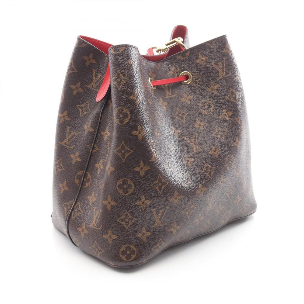 Louis Vuitton Leather Red Bag Brown Canvas Shoulder Monogram NeoNoe